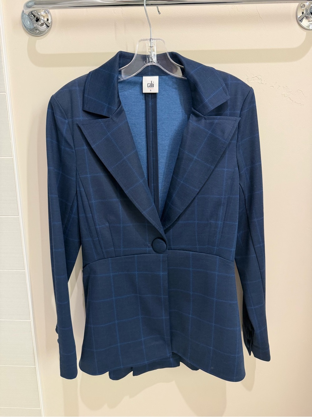 CAbi Navy Blue Windowpane Single-Button Blazer